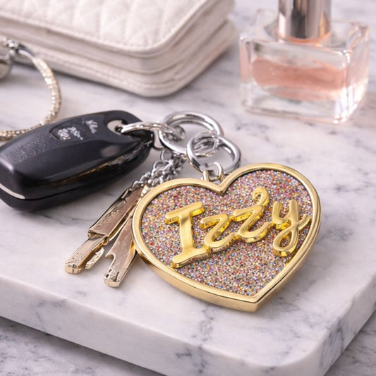 Personalised Heart Acrylic Glitter key chains key rings bag charm