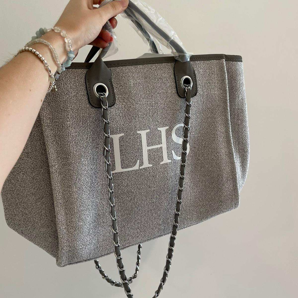 Personalised Grey Chain Large Initial Tote Bags