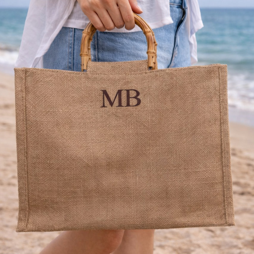 Bamboo Handle Jute Tote Bag