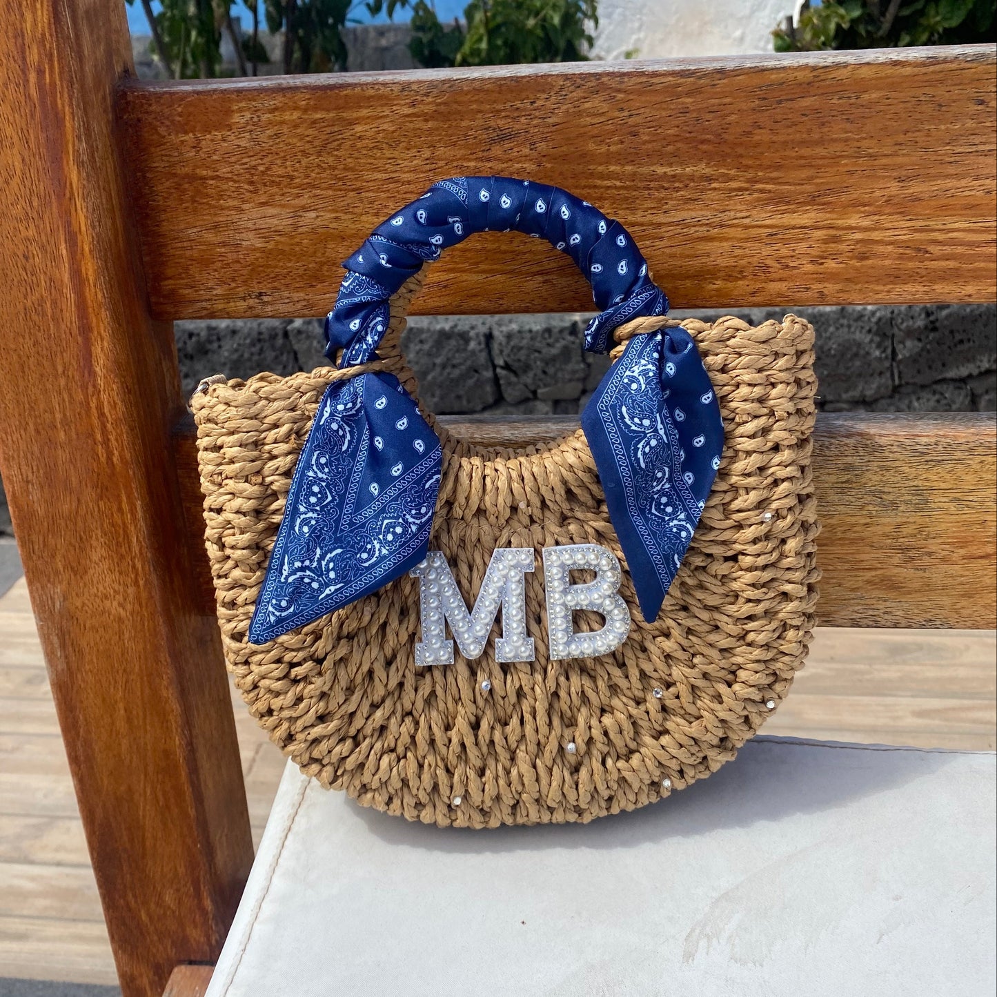 Personalised ADA Bandana Straw Basket Bag