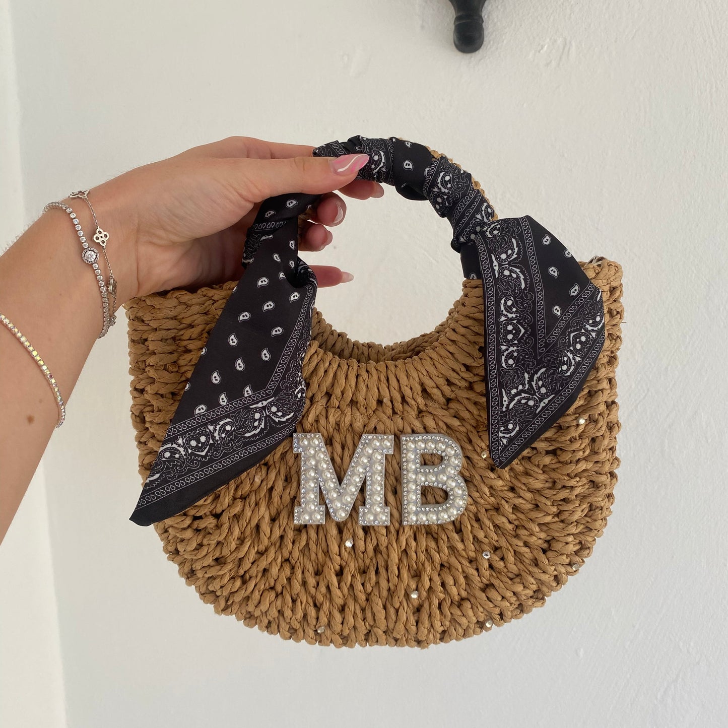 Personalised ADA Bandana Straw Basket Bag