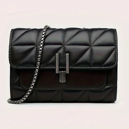 Black Faux Leather Chain Shoulder Cross Body Bag