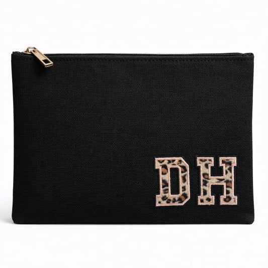 Personalised Black Canvas Pouch Bag