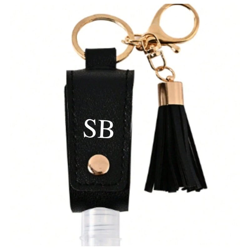 Personalised Faux Leather Hand Sanitiser Tassel Key Charms