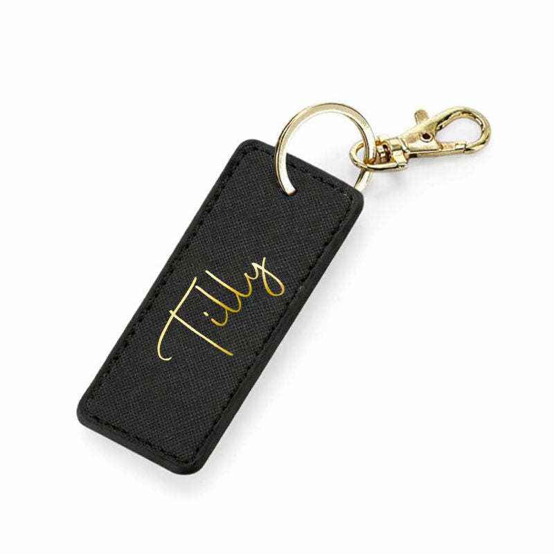 Personalised Saffiano Faux Leather Bag Charms Key Chain Keyring