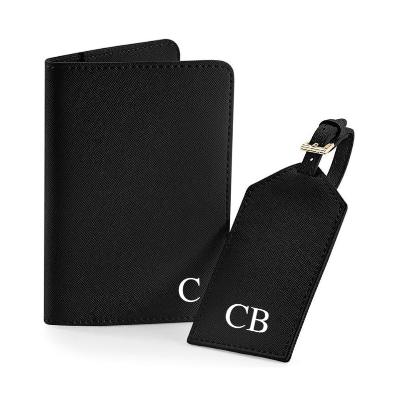 Personalised Deluxe Saffiano Leather Travel Passport Cover & Luggage Tag Set
