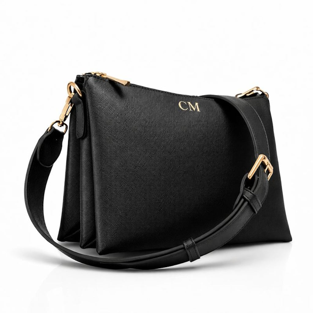 Personalised Embossed Saffiano Leather Trio Cross Body Bag