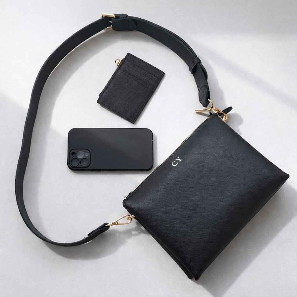 Personalised Embossed Saffiano Leather Trio Cross Body Bag