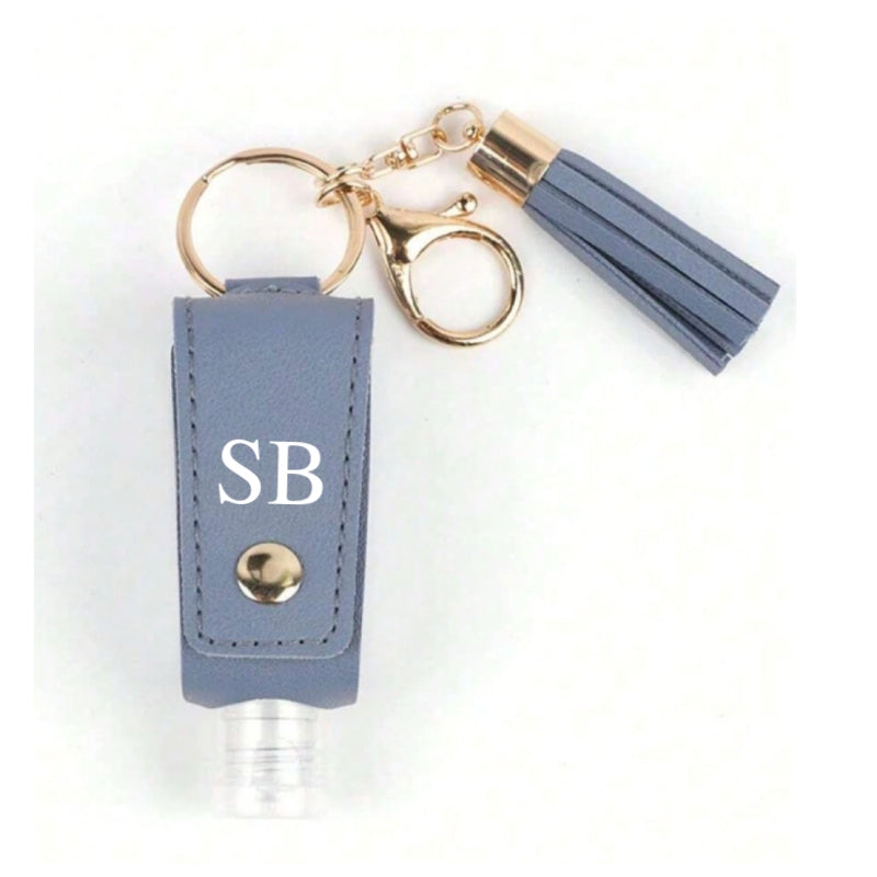 Personalised Faux Leather Hand Sanitiser Tassel Key Charms