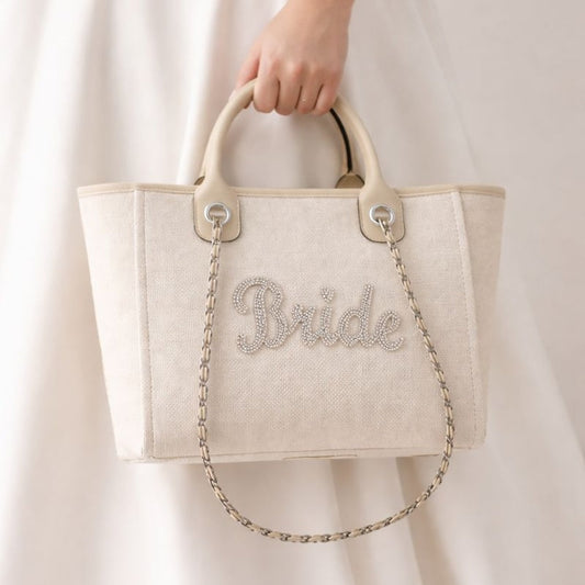 Bride Stone Large Chain Initial Tote Bags