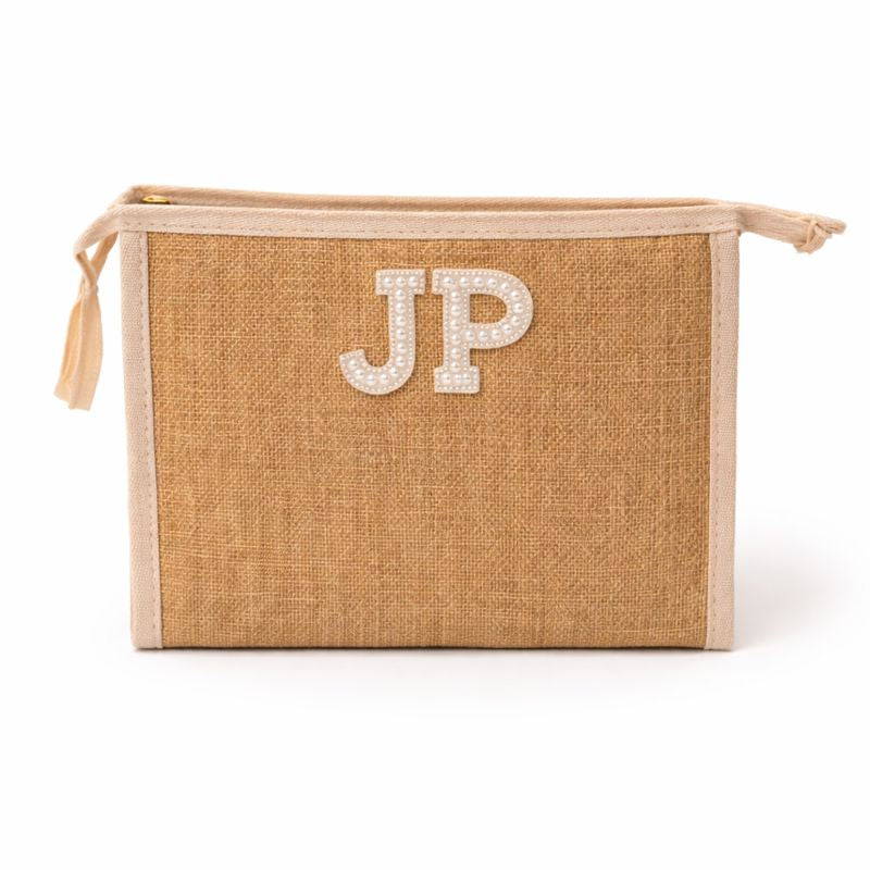 Personalised Patch Canvas Jute Clutch Pouch Makeup Bag