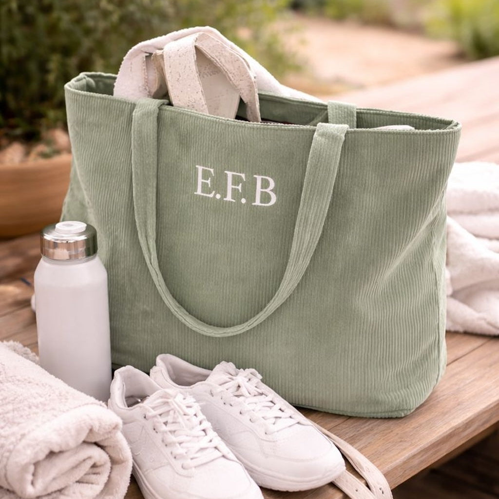Personalised Corduroy Ribbed Large Tote Shoulder Bag