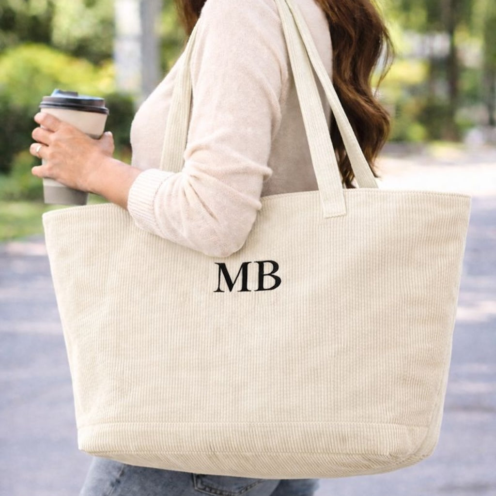 Personalised Corduroy Ribbed Large Tote Shoulder Bag