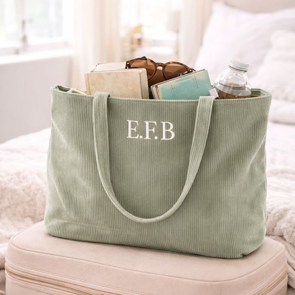 Personalised Corduroy Ribbed Large Tote Shoulder Bag