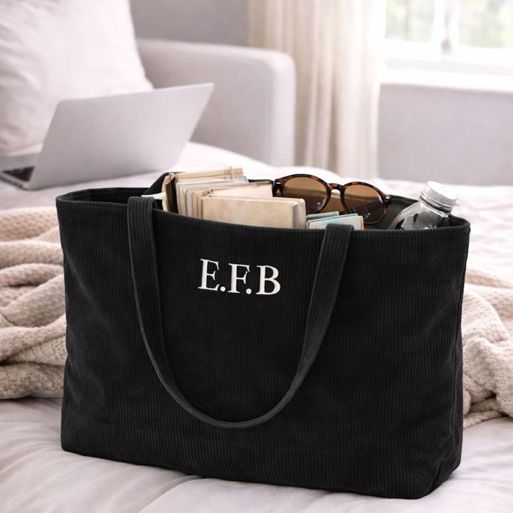 Personalised Corduroy Ribbed Large Tote Shoulder Bag