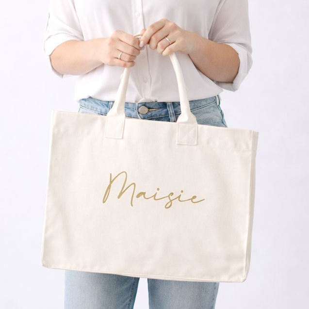 Personalised Square Canvas Large Tote Beach Shoulder Bag
