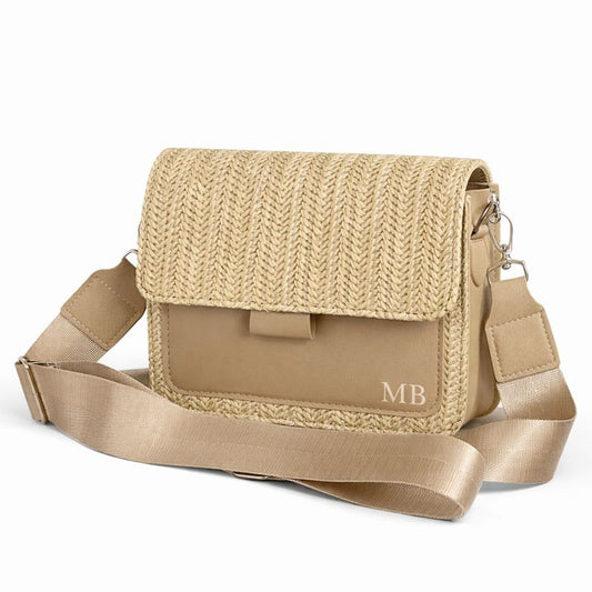 Personalised Mini MICHELLE Straw Cross Body Bag