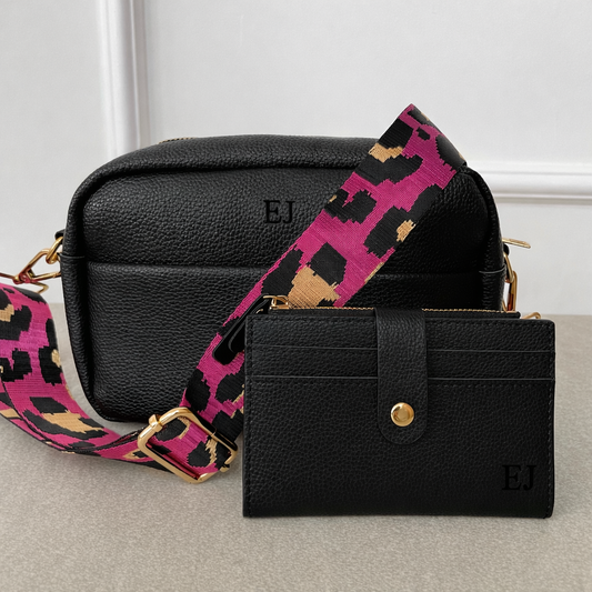 Personalised ELLIE Embossed Faux Leather Leopard Print Cross Body Bag & Purse Set