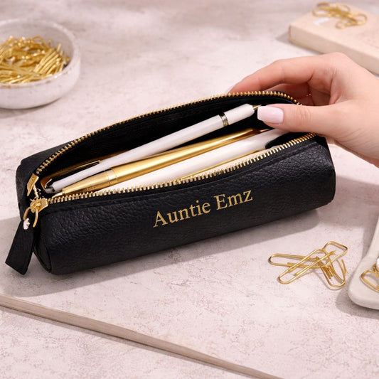 Personalised Embossed Faux Leather Slimline Pencil Case