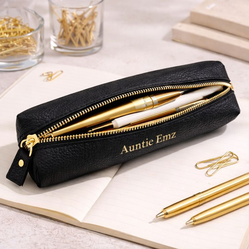 Personalised Embossed Faux Leather Slimline Pencil Case