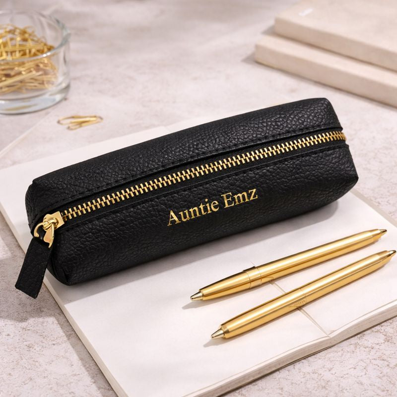 Personalised Embossed Faux Leather Slimline Pencil Case
