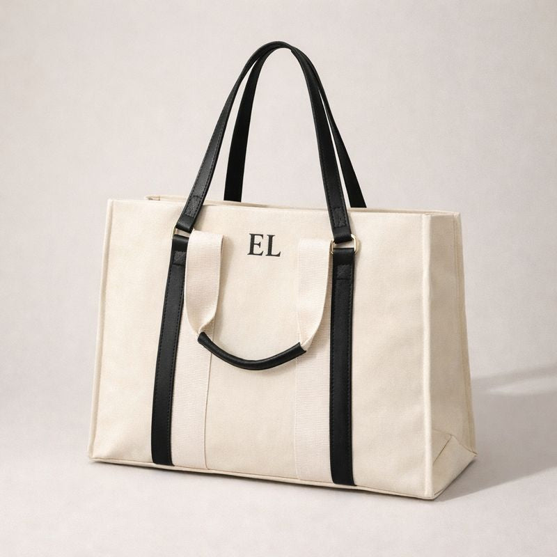 Personalised EVELYN Canvas 2 Strap Tote Double Strap Shoulder Bag