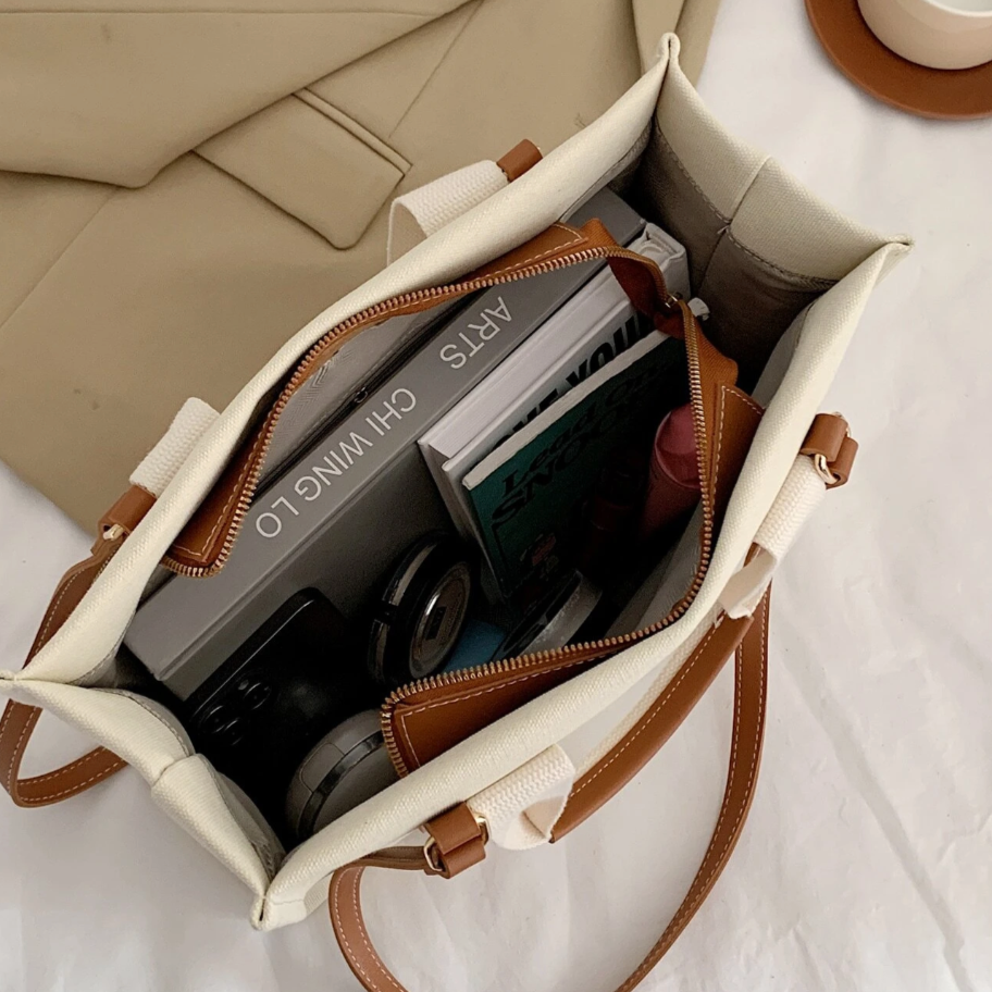 Personalised EVELYN Canvas 2 Strap Tote Double Strap Shoulder Bag