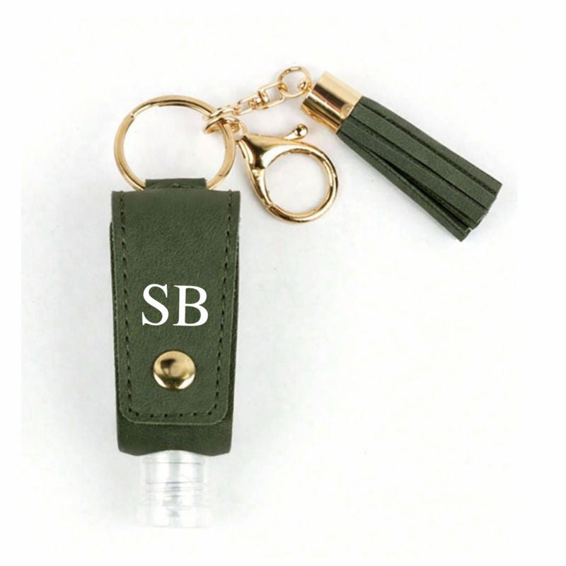 Personalised Faux Leather Hand Sanitiser Tassel Key Charms