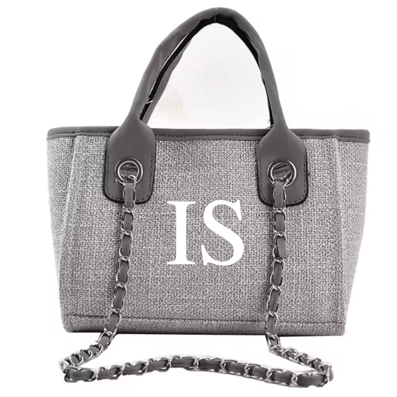 Personalised Canvas Mini Chain Initial Tote Shoulder Bags