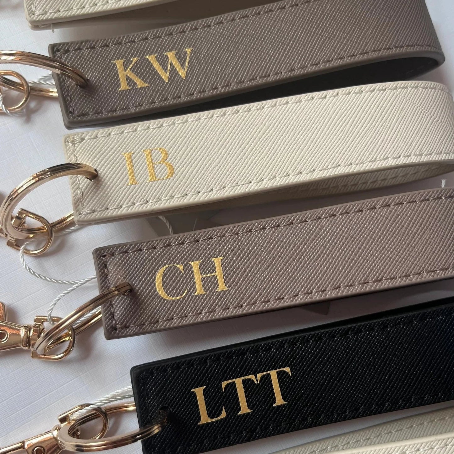 Personalised Saffiano Leather Wristlet Strap Handle key chains key rings