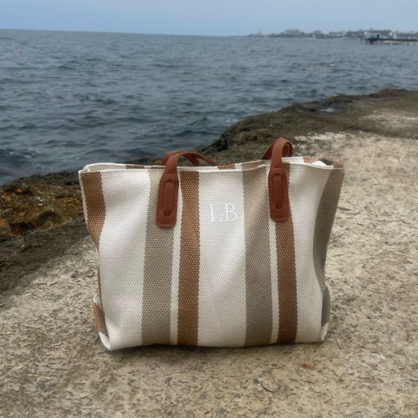 Personalised TINA Stripe Tote Shoulder Beach Bag