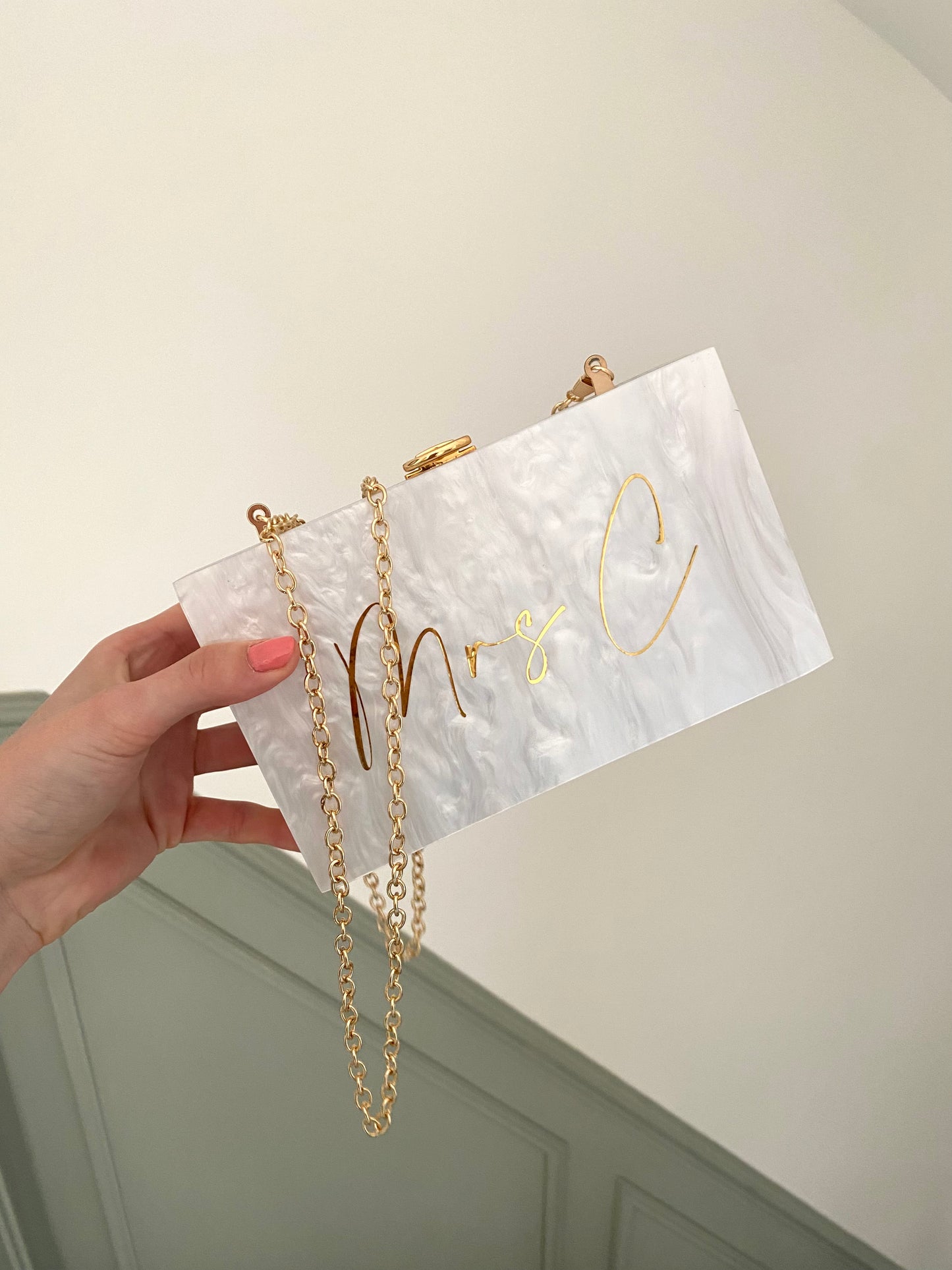 Personalised Marble Clutch Cross Body Chain Bag