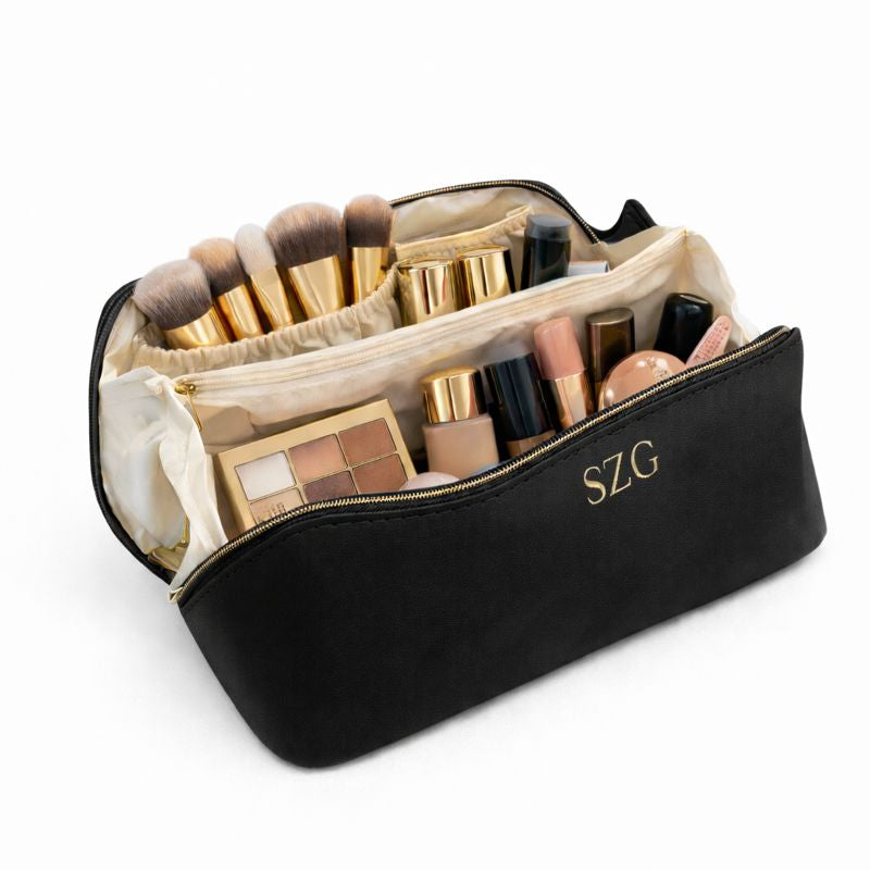 Personalised Zip Around Flat Lay Makeup Bag Toiletry Case