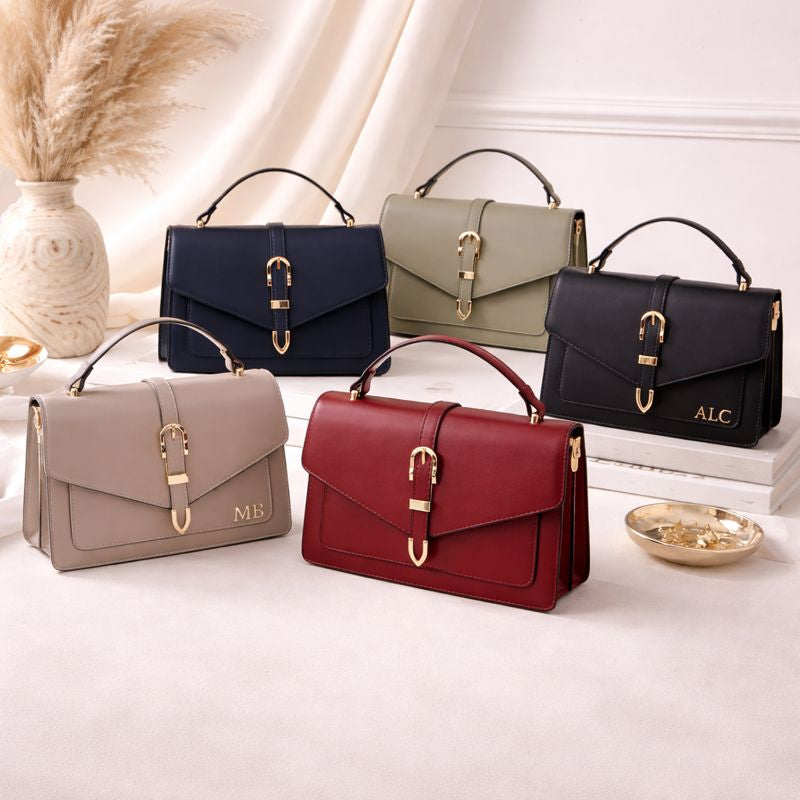 Personalised JANE Buckle Satchel Faux Leather Cross Body Bag