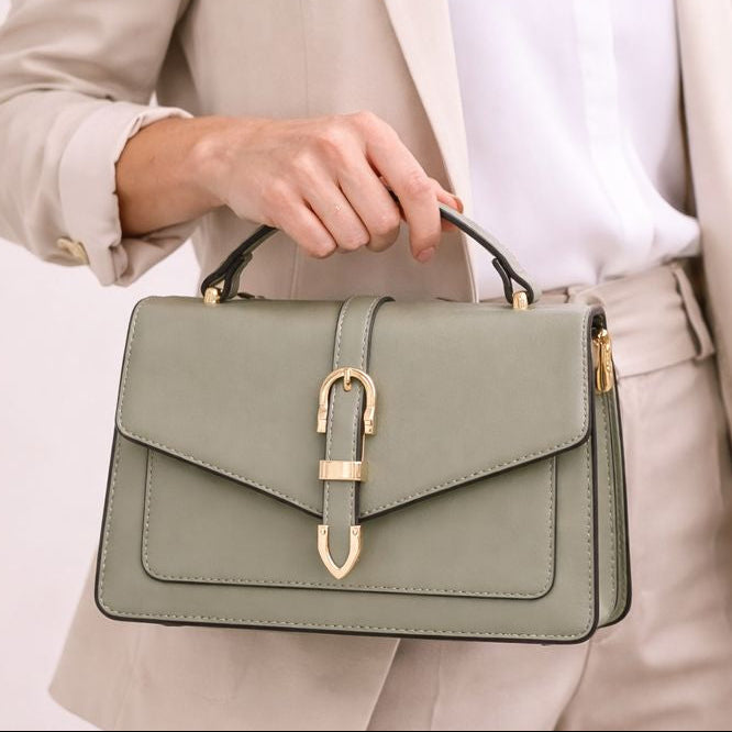 Personalised JANE Buckle Satchel Faux Leather Cross Body Bag