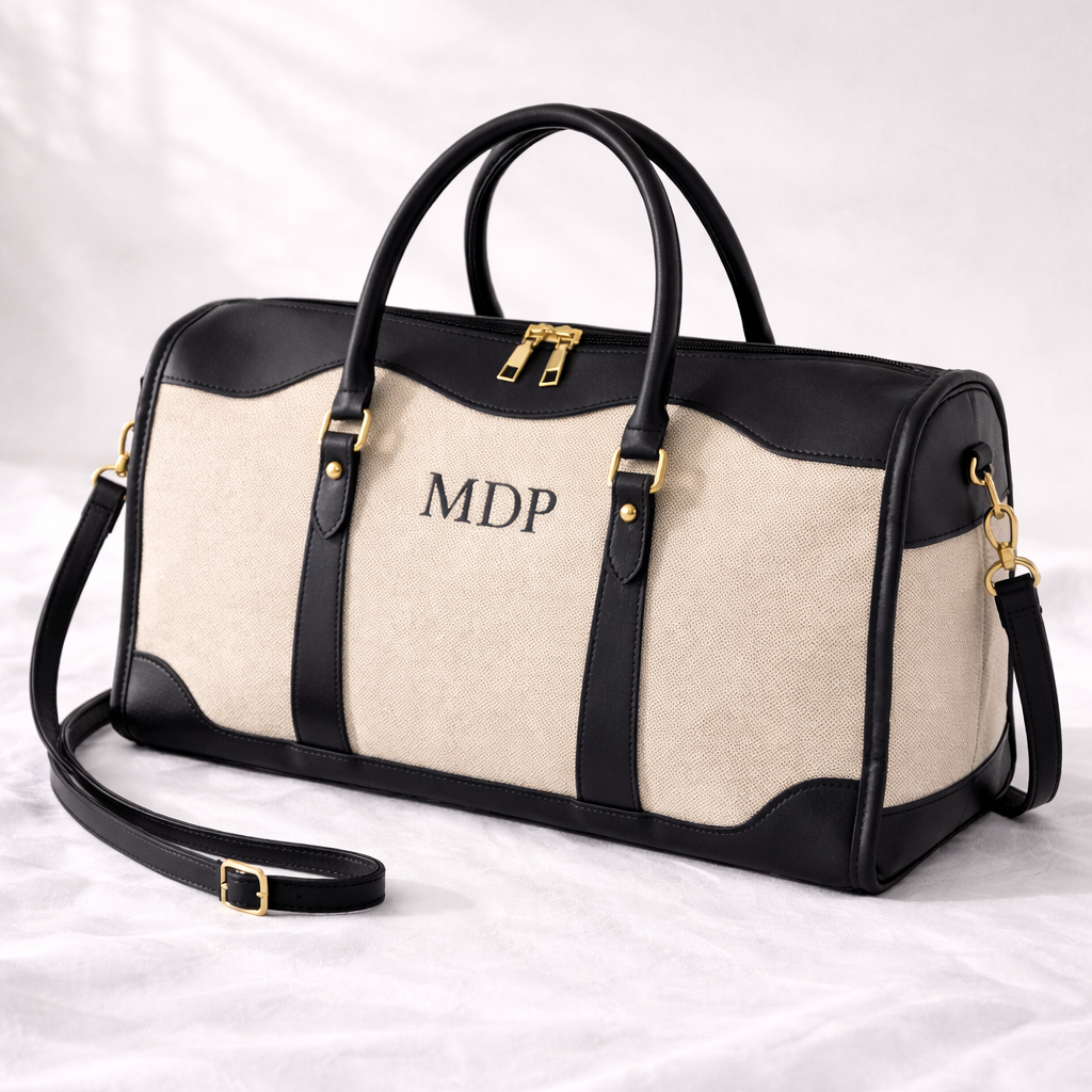Personalised LILY Canvas & Faux Leather Overnight duffle bag