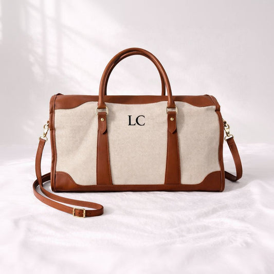 Personalised LILY Canvas & Faux Leather Overnight duffle bag