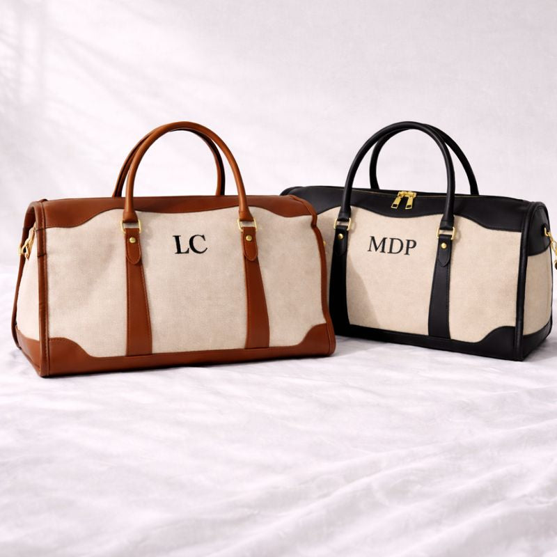 Personalised LILY Canvas & Faux Leather Overnight duffle bag
