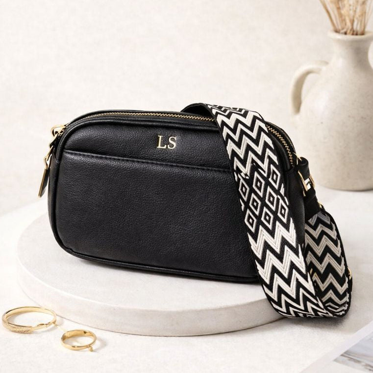 Personalised LOLA Embossed Faux Leather Chevron Cross Body Bag