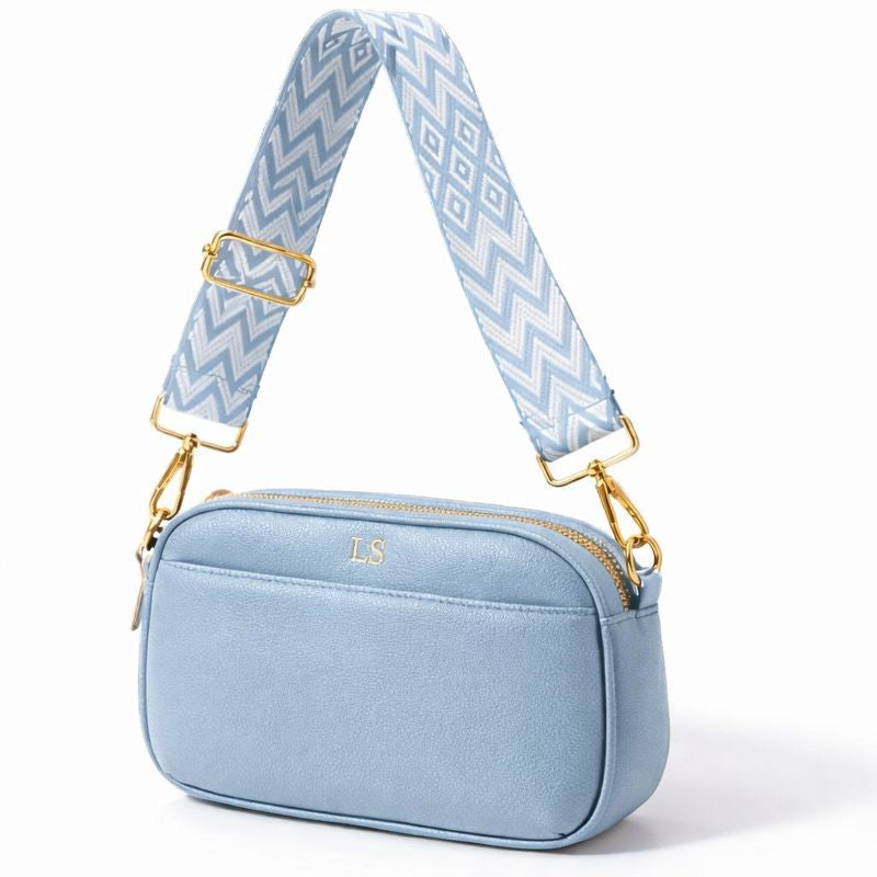 Personalised LOLA Embossed Faux Leather Chevron Cross Body Bag