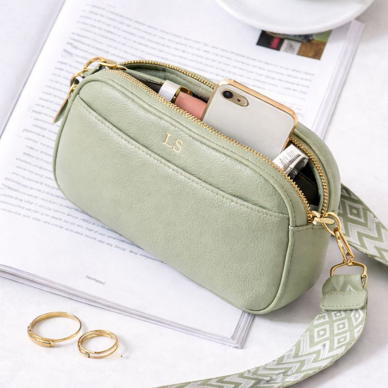 Personalised LOLA Embossed Faux Leather Chevron Cross Body Bag