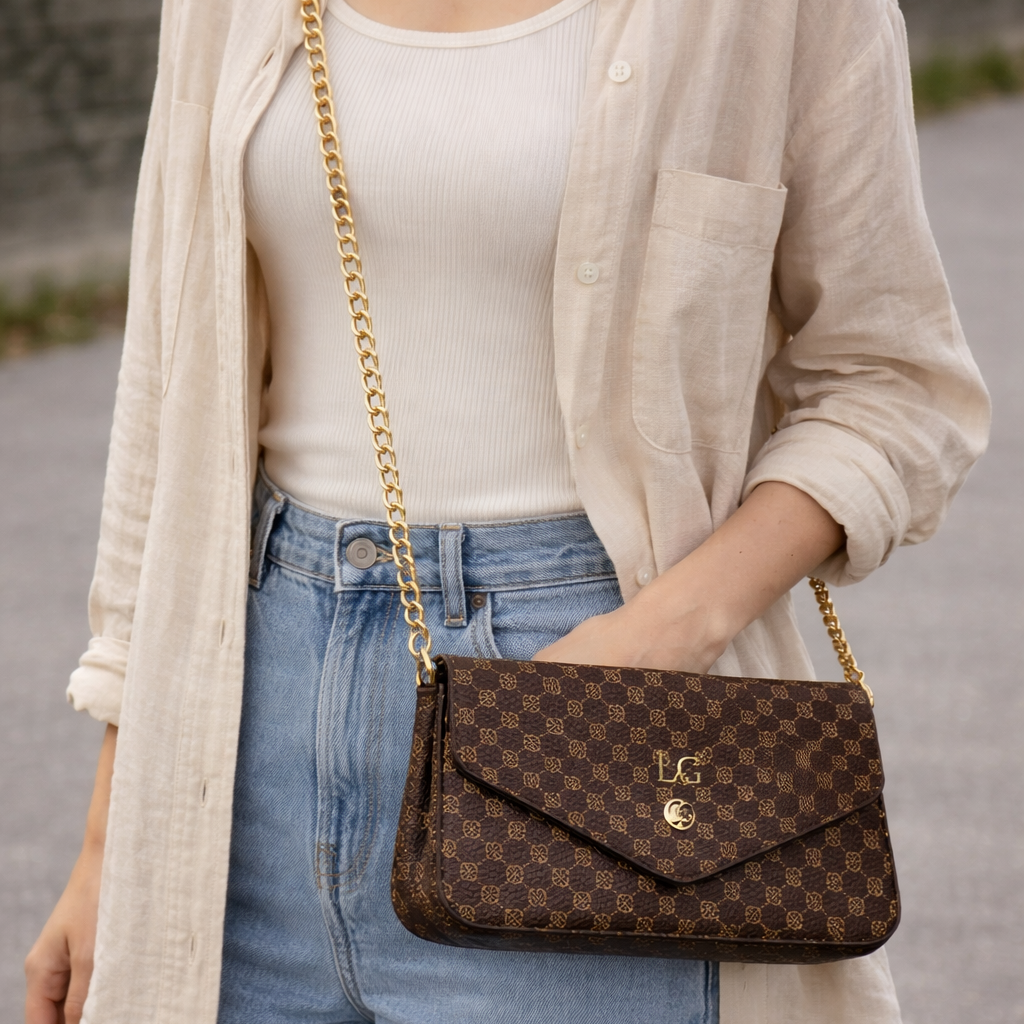 Personalised LOUISA Pattern Chain Shoulder Cross Bag