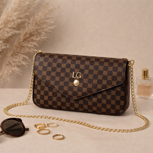 Personalised LOUISA Pattern Chain Shoulder Cross Bag
