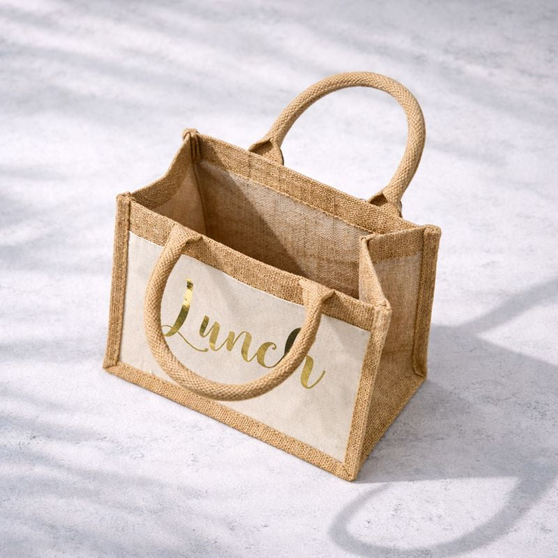 Personalised Square Canvas Pocket Jute Top Handle Bag