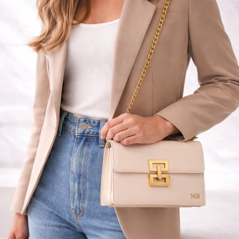 Personalised MAISIE Gold Buckle Chain Shoulder Bag