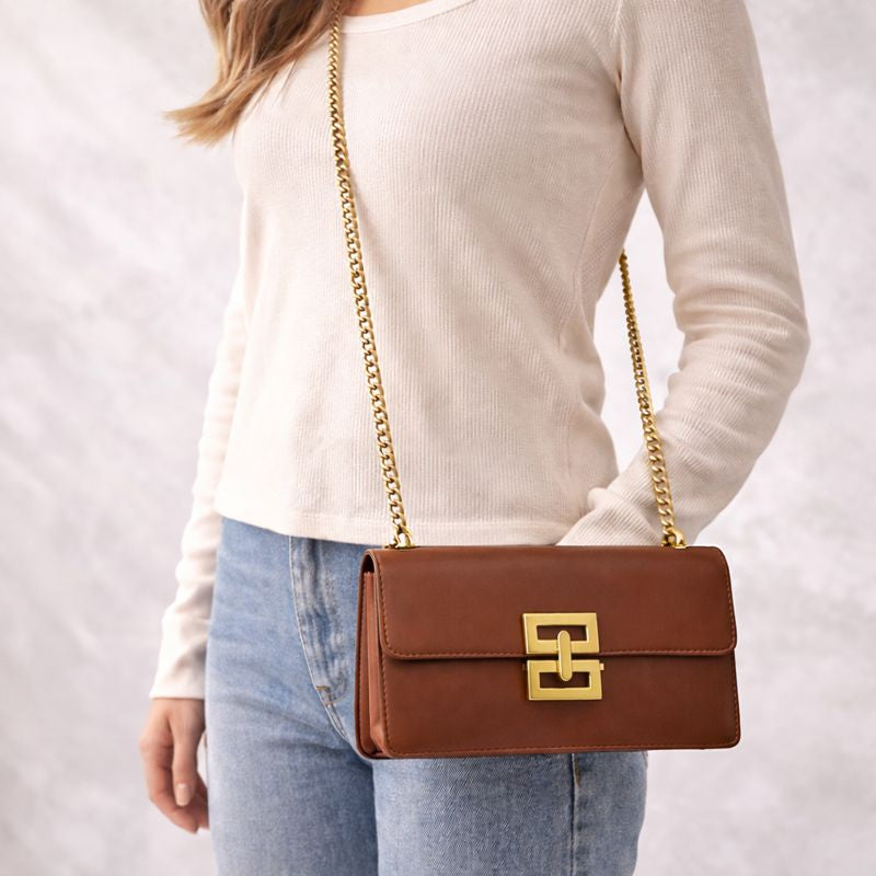 Personalised MAISIE Gold Buckle Chain Shoulder Bag