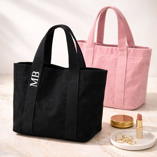 Personalised MIA Ribbon Corduroy Hand Bag