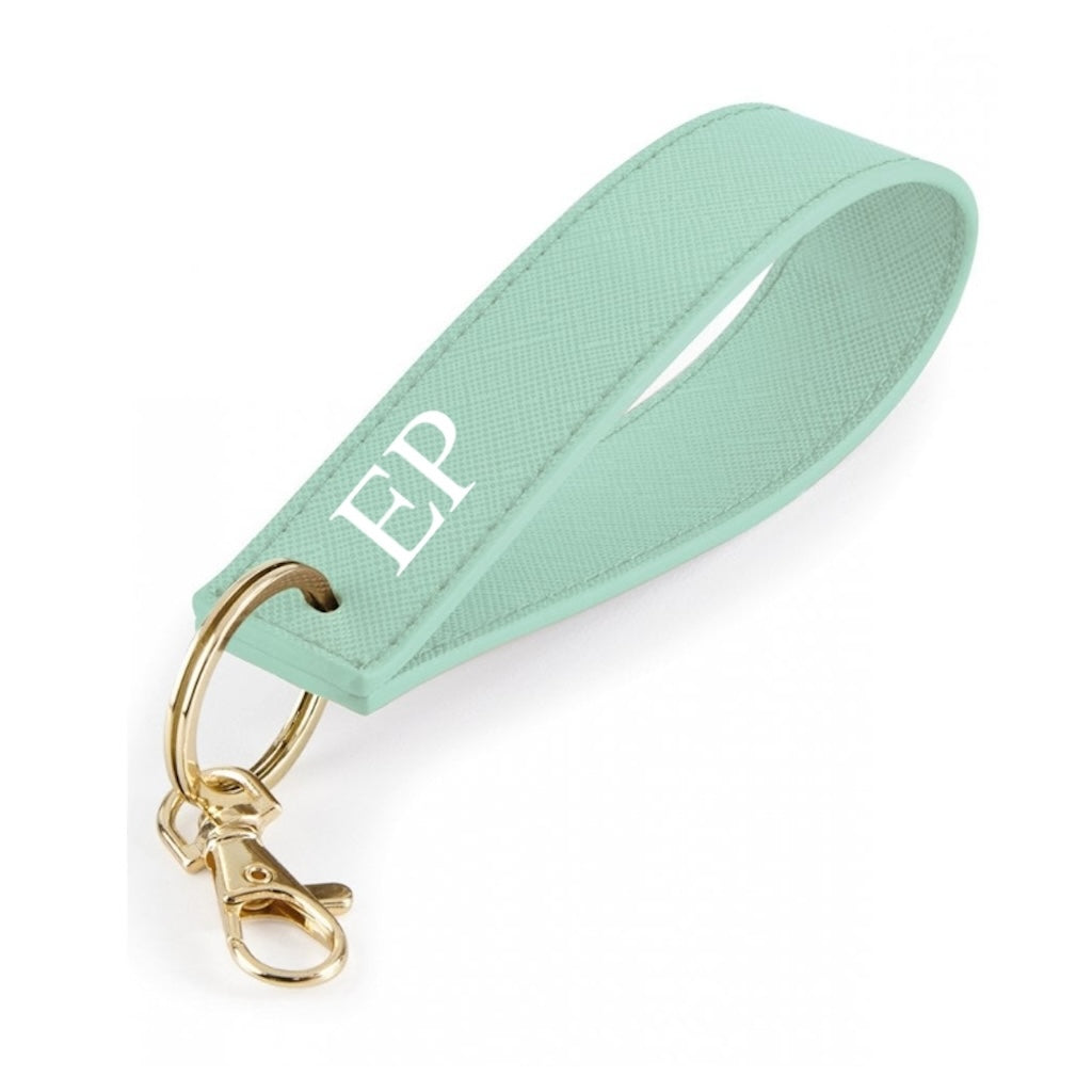 Personalised Saffiano Leather Wristlet Strap Handle key chains key rings