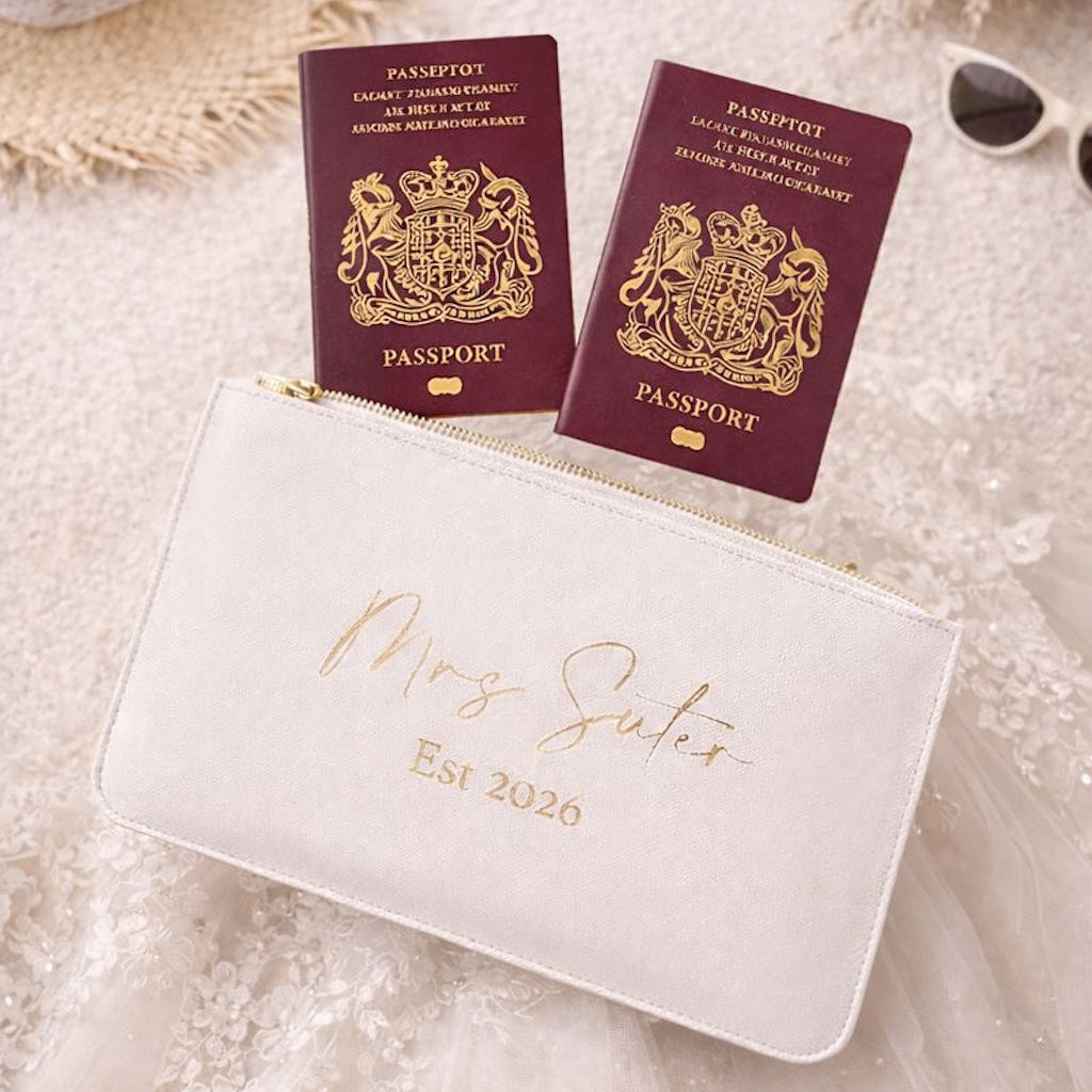 Personalised Mrs To Be Bridal Saffiano Leather Clutch Bag Zip Pouch