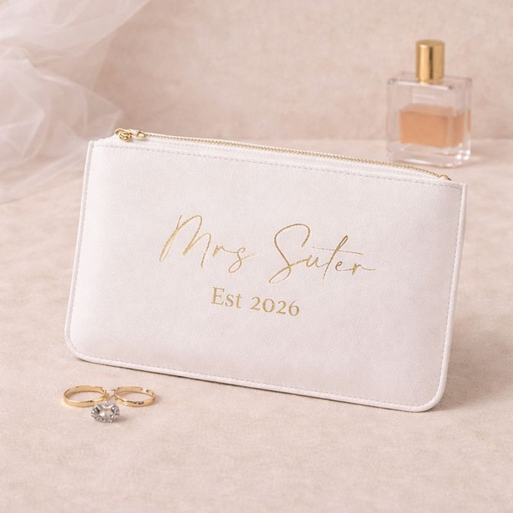 Personalised Mrs To Be Bridal Saffiano Leather Clutch Bag Zip Pouch